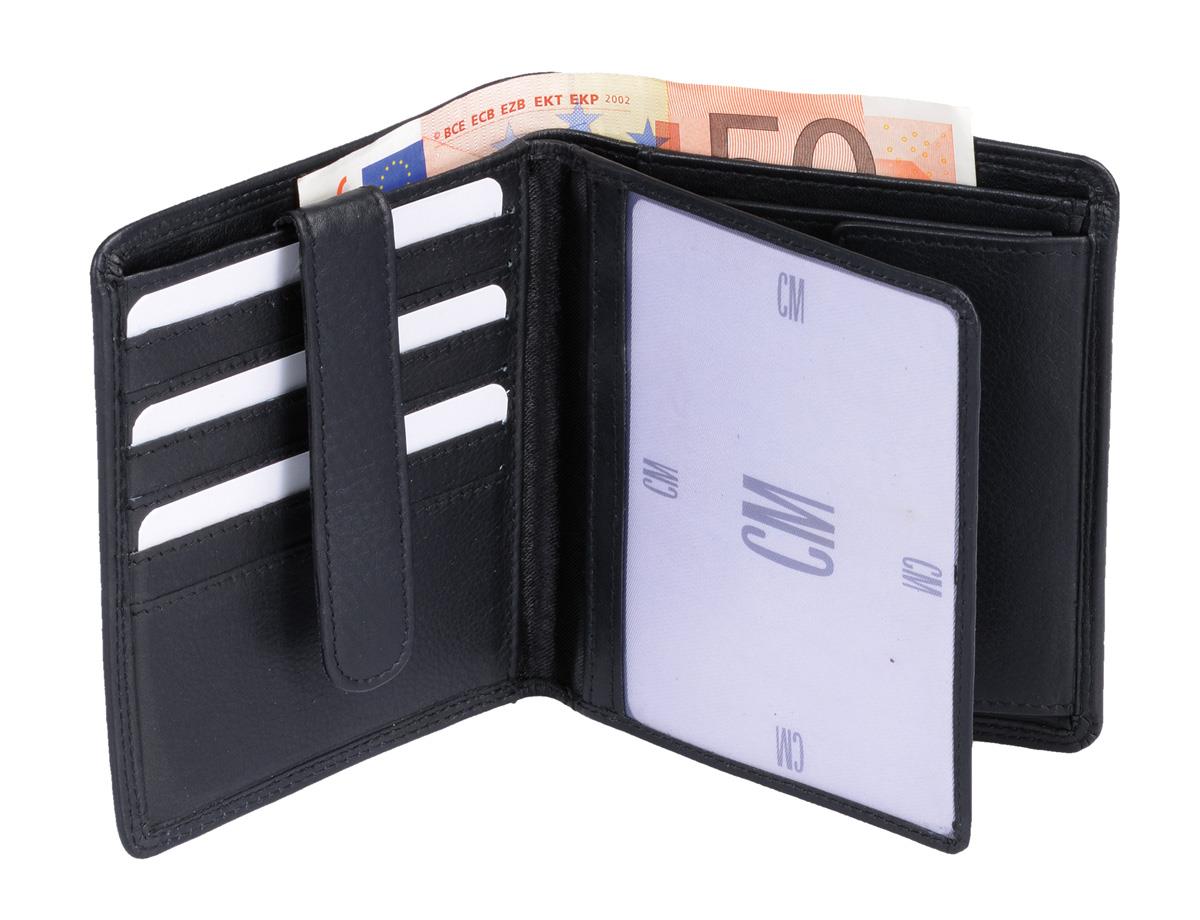 Edle schwarze Herrenbörse aus Echtleder – Hochformat mit 12 Kartenfächern & Sicherheitsriegel