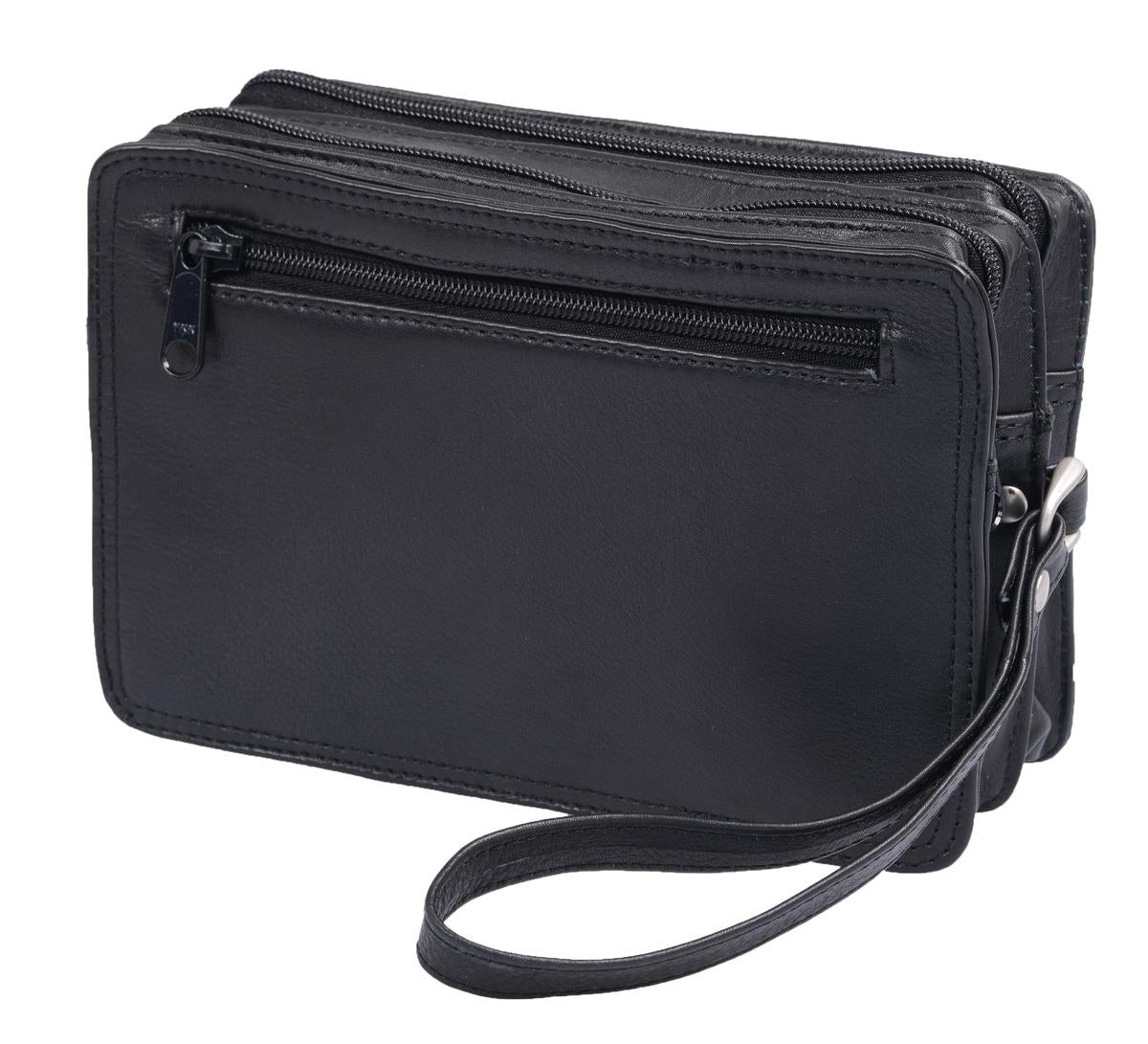 Herrengelenktasche Leder schwarz mit Reißverschlussfächern