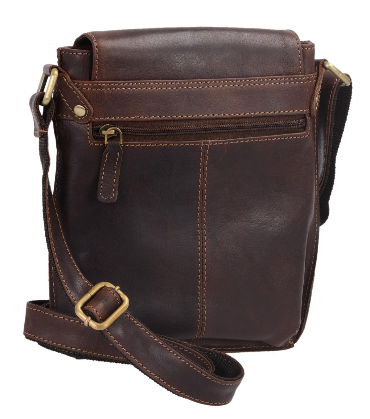 Sportliche braune Lederschultertasche mit verstellbarem Gurt