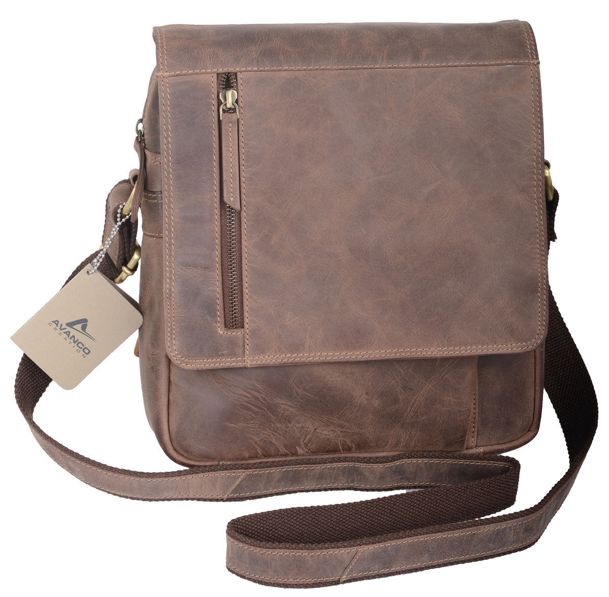 Antico Umhängetasche Leder braun mit Klappe