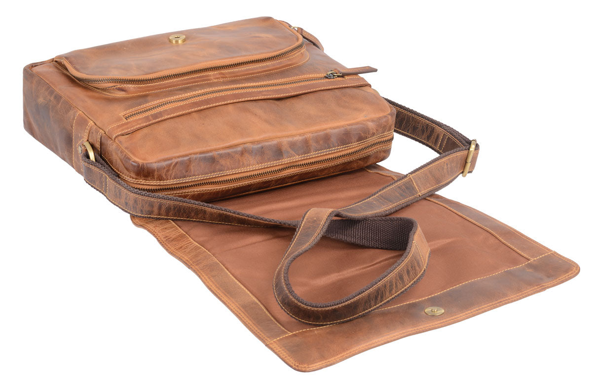 Antico Umhängetasche Leder braun mit Überschlagklappe