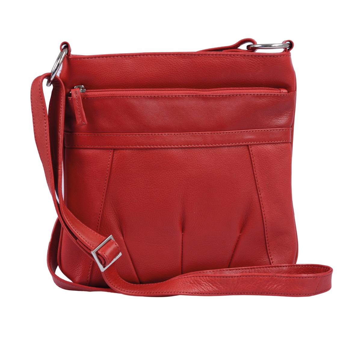 schicke rote Ledertasche mit Schulterriemen, Reißverschlussfächer, 25 x 25cm