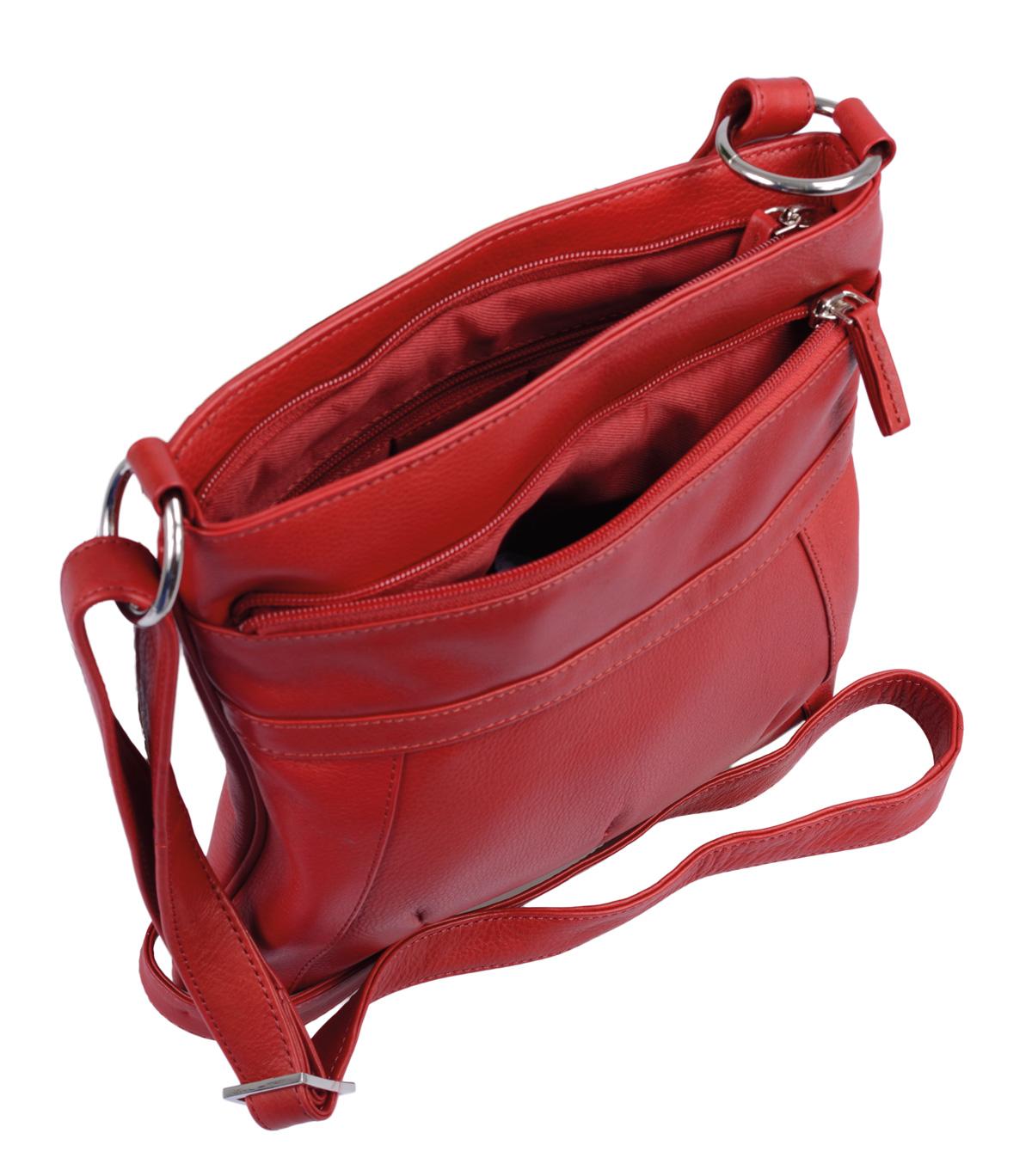 schicke rote Ledertasche mit Schulterriemen, Reißverschlussfächer, 25 x 25cm