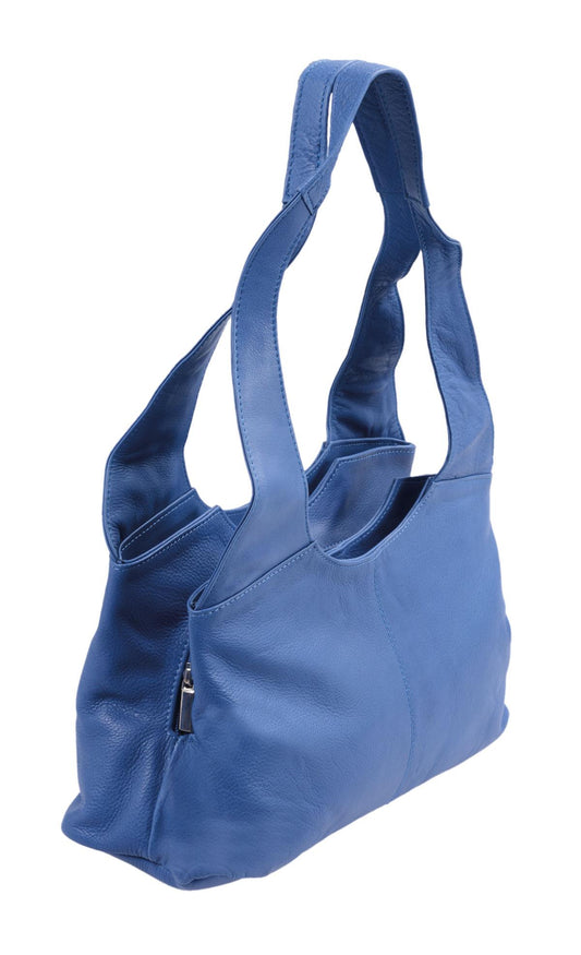 mittelblaue Leder-Handtasche LEMONDO, 3 Hauptfächer