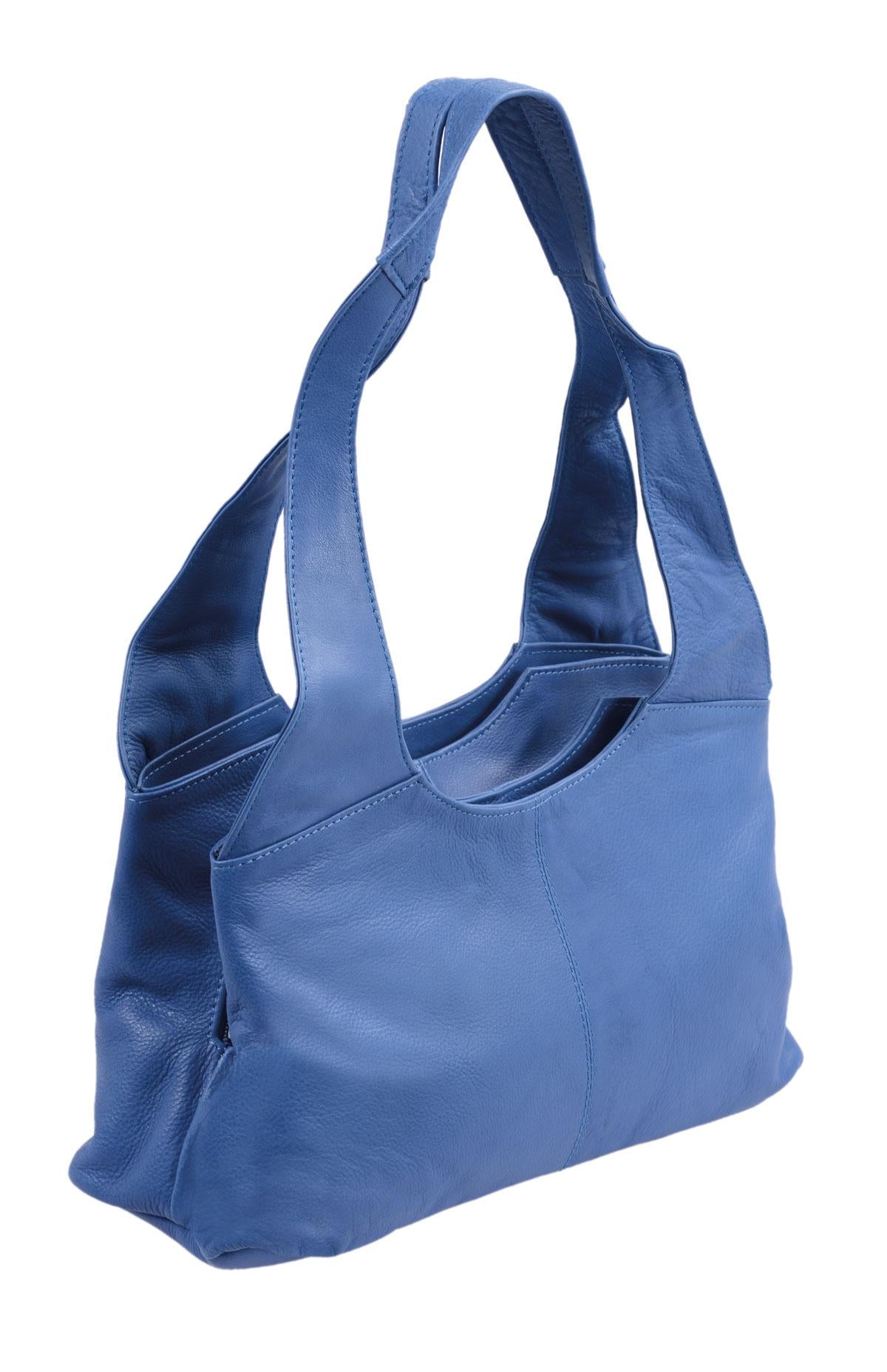 mittelblaue Leder-Handtasche LEMONDO, 3 Hauptfächer