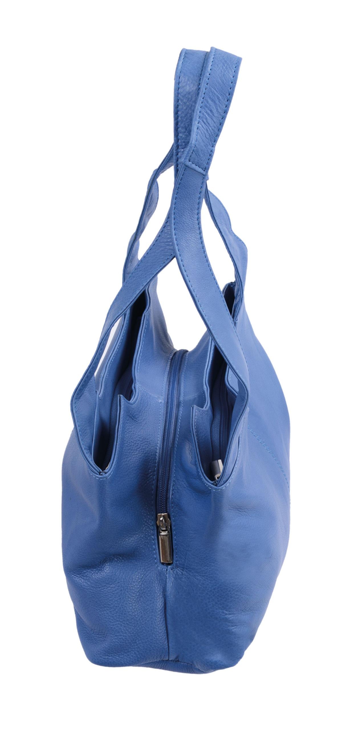 mittelblaue Leder-Handtasche LEMONDO, 3 Hauptfächer