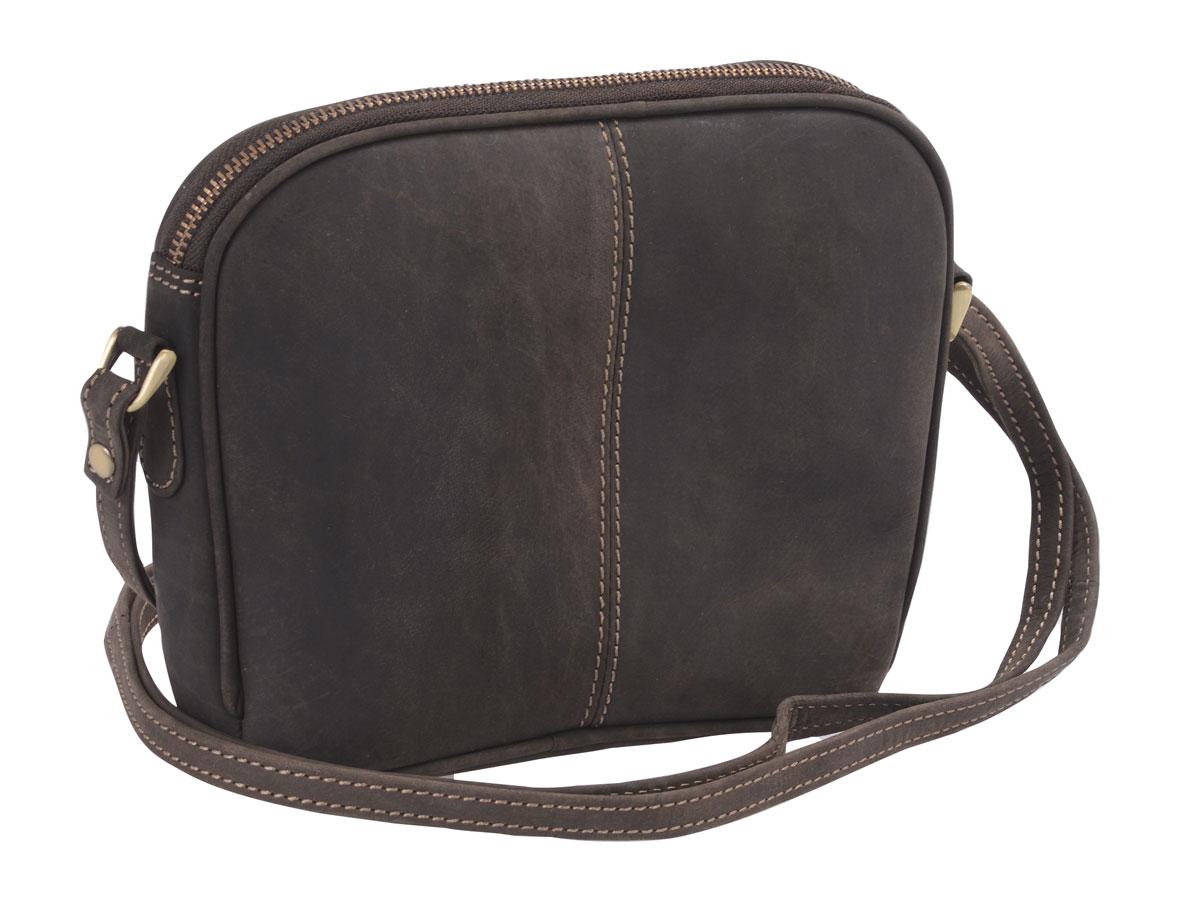 dunkelbraune Leder-Handtasche mit Reißverschluss und langem Schultergurt