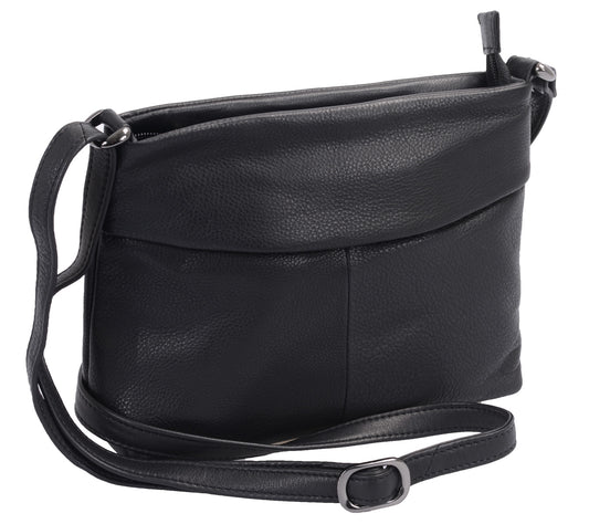 Schwarze Ledertasche mit Reißverschlussfach und Schultergurt