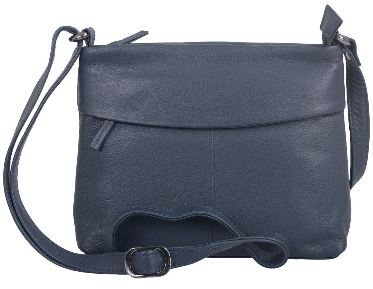 Handtasche blau mit Außenfächern und verstellbarem Tragegurt