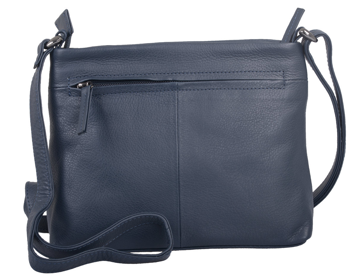 Handtasche blau mit Außenfächern und verstellbarem Tragegurt
