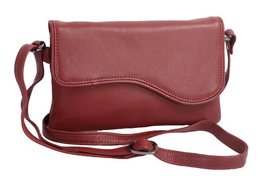Kleine Abendtasche rot aus Leder mit Klappe und langem verstellbarem Tragegurt