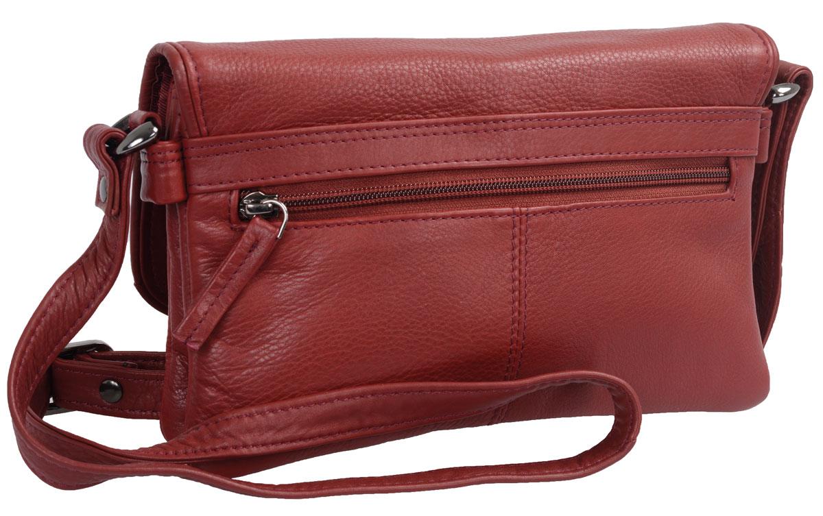 Kleine Abendtasche rot aus Leder mit Klappe und langem verstellbarem Tragegurt