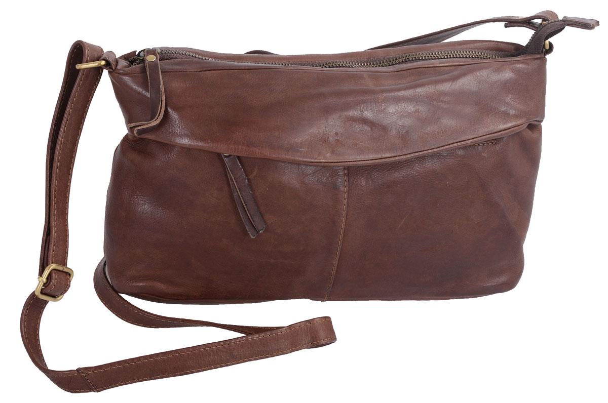 Leder Damen Handtasche braun – Schultergurt lang und verstellbar