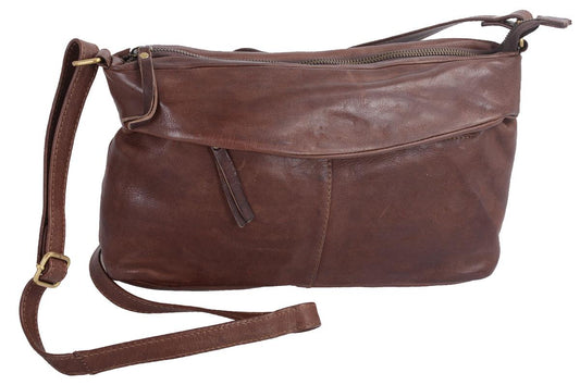 Leder Damen Handtasche braun – Schultergurt lang und verstellbar