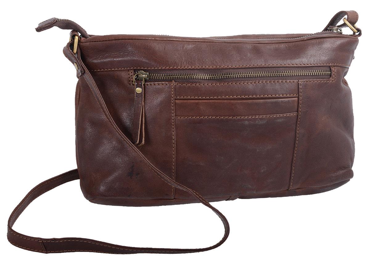 Leder Damen Handtasche braun – Schultergurt lang und verstellbar