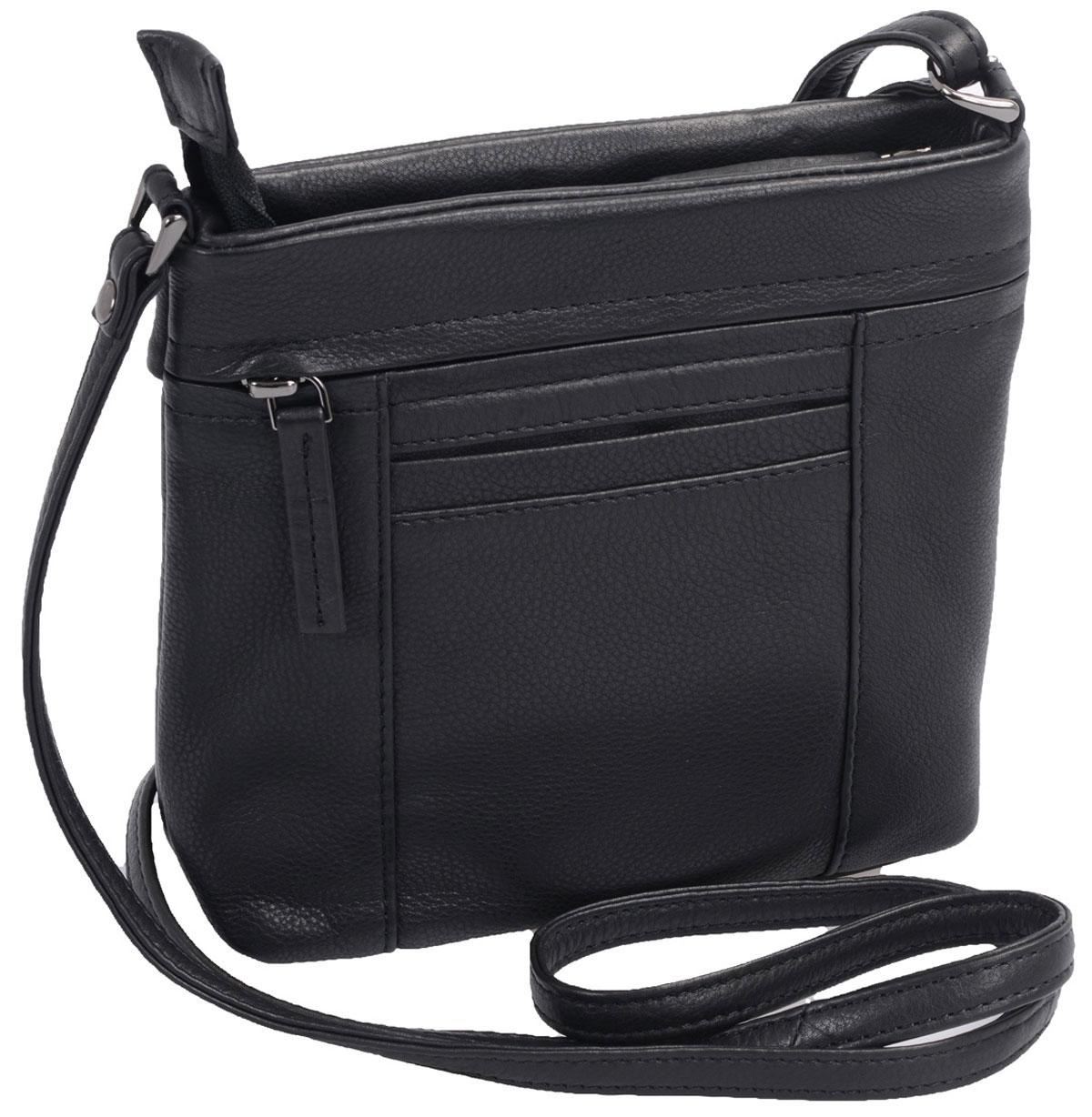 Flache Leder Schultertasche Damen schwarz mit Handyfach