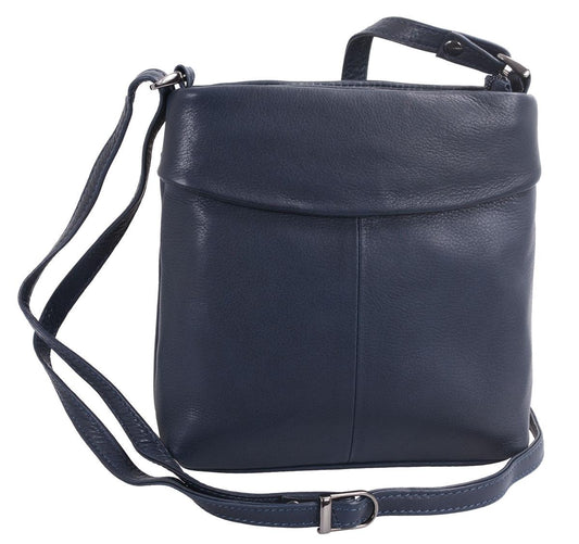 dunkelblaue kleine Ledertasche, Umhängetasche mit langem Henkel