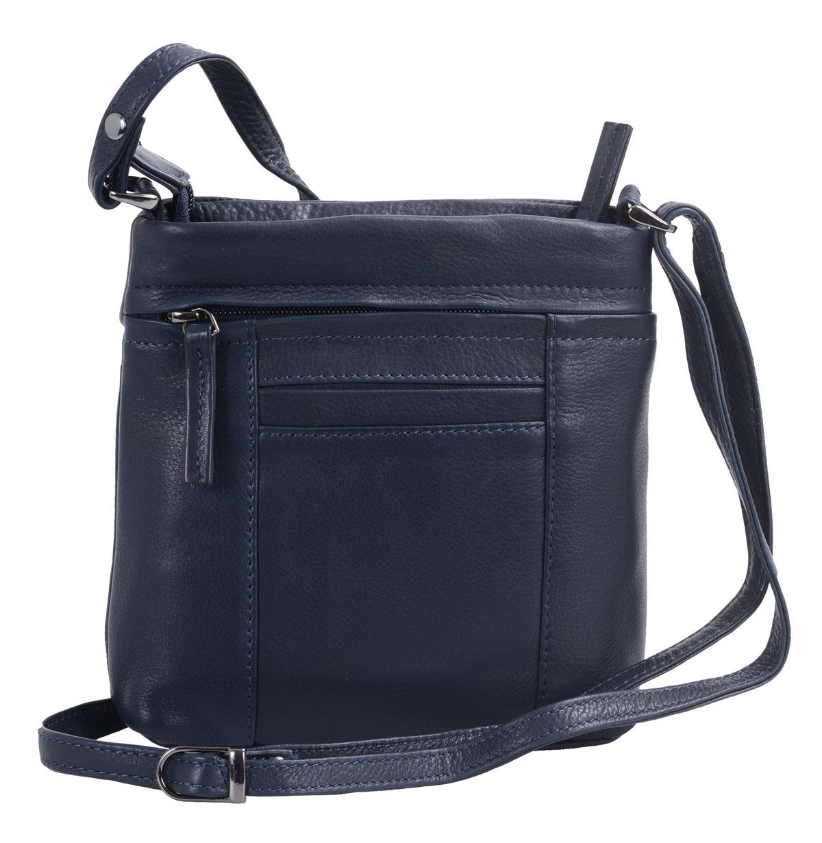 dunkelblaue kleine Ledertasche, Umhängetasche mit langem Henkel