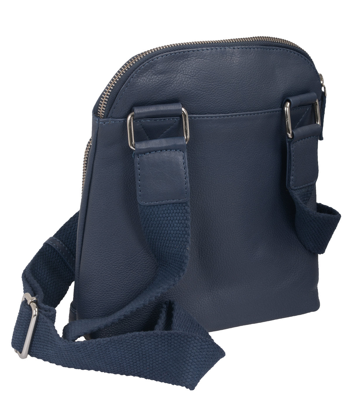 Blaue Damen Leder Umhängetasche mit Reißverschlussfächern