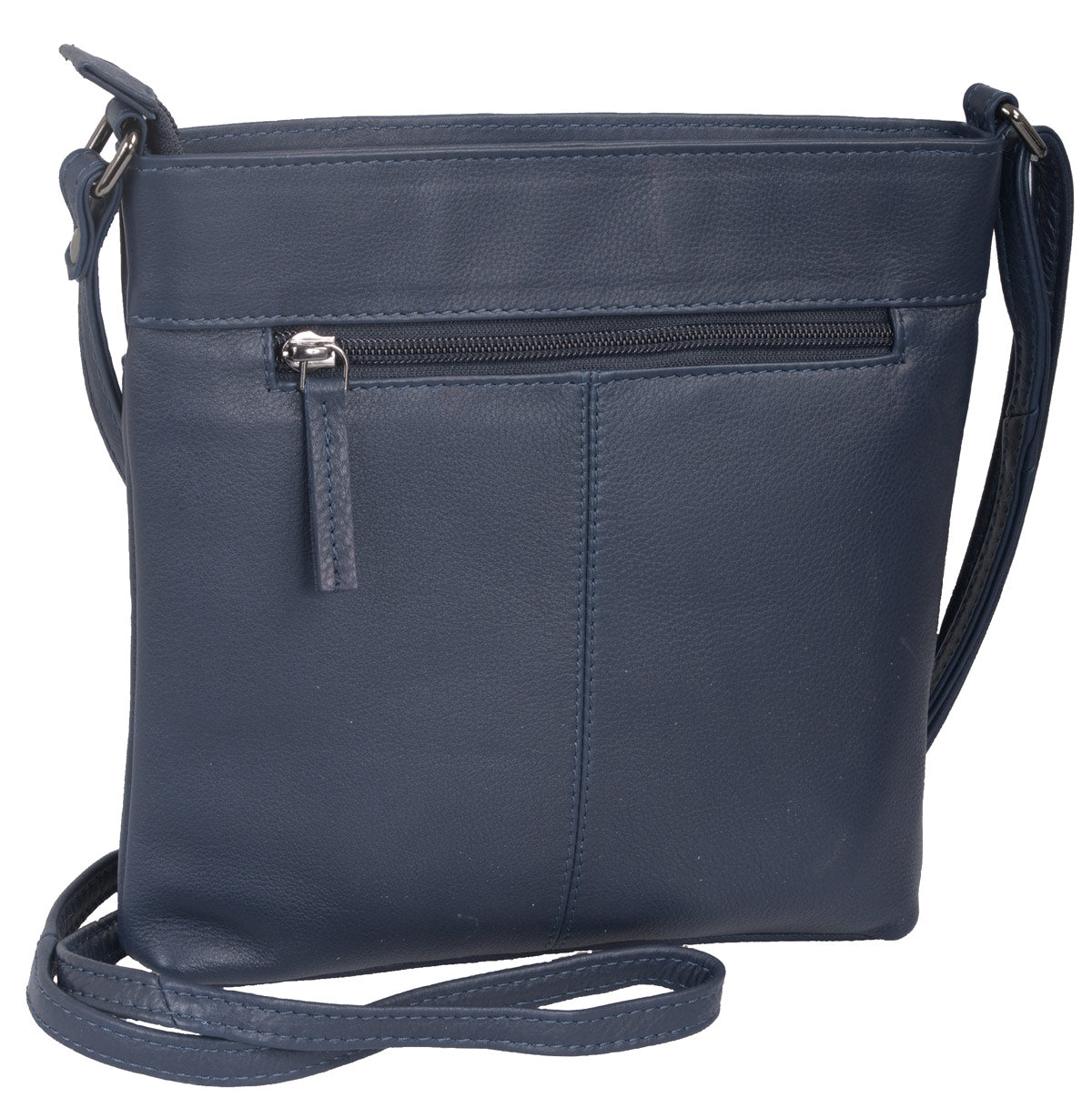 Blaue flache Schultertasche aus weichem Leder mit Handyfach