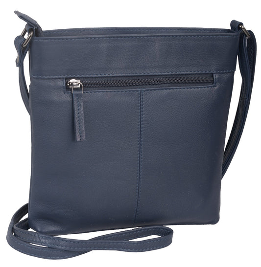 Blaue flache Schultertasche aus weichem Leder mit Handyfach