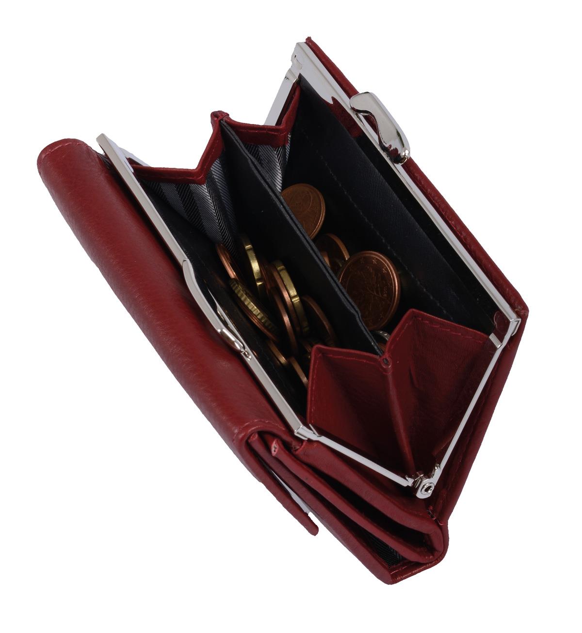 Damenknipsbörse bordo Leder – Kleine Geldbörse mit Metallapplikation & RFID