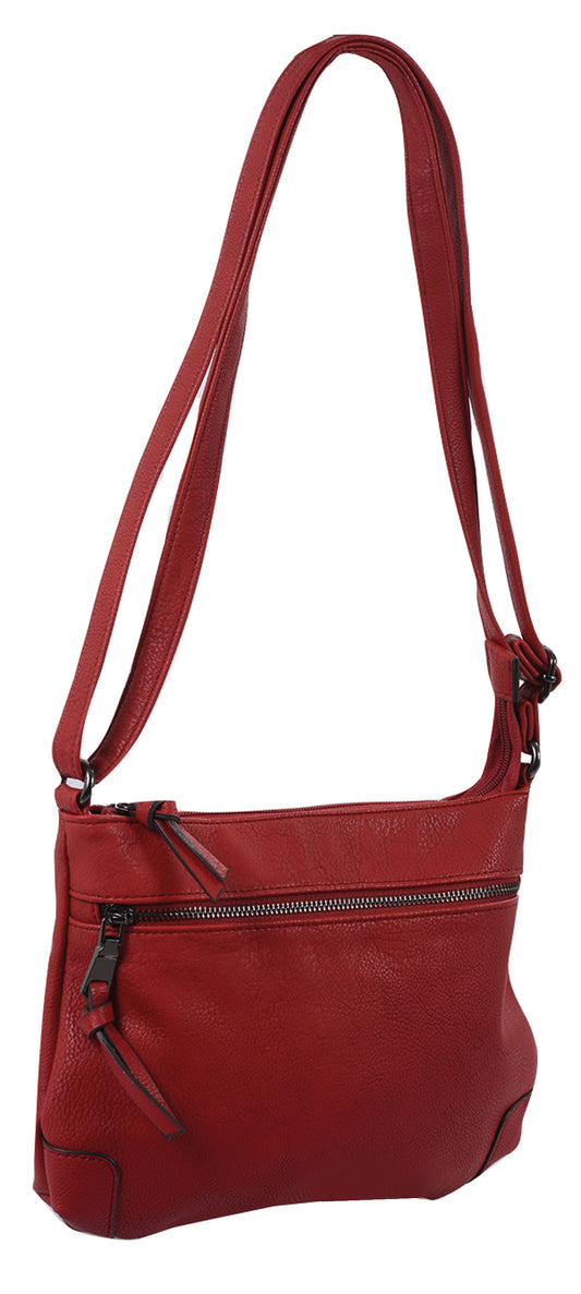 Kleine flache Damentasche Schultertasche rot mit verstellbarem Trageriemen