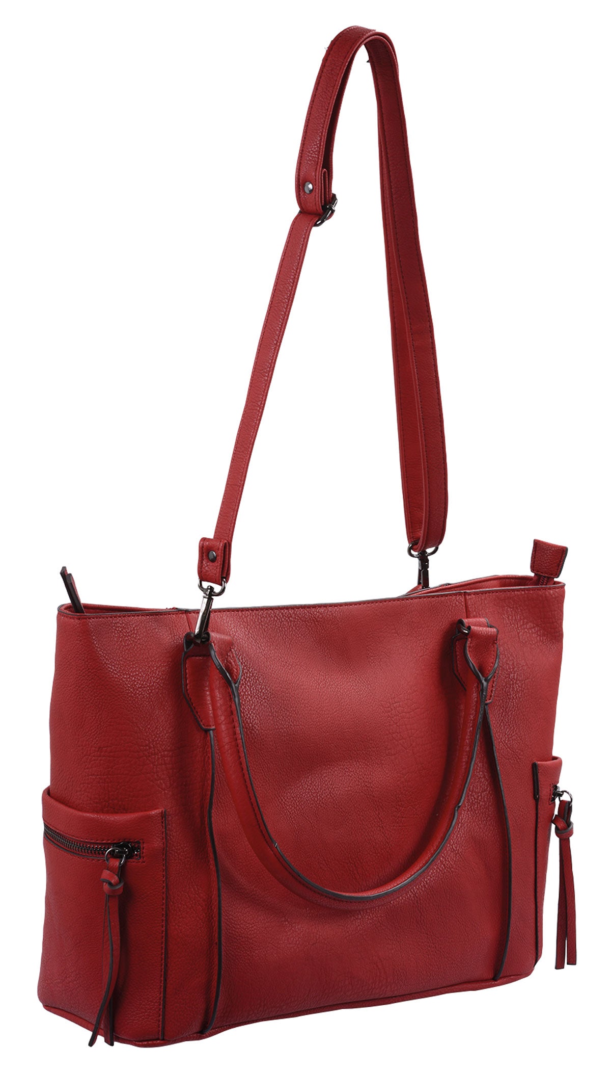 Große Damenhandtasche Shopper rot mit kurzem Henkel und Schultergurt