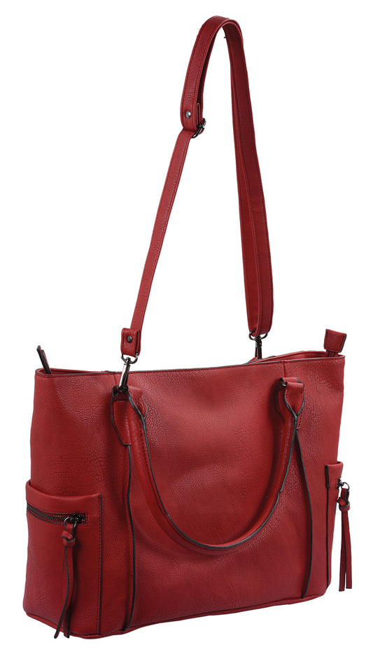 Große Damenhandtasche Shopper rot mit kurzem Henkel und Schultergurt