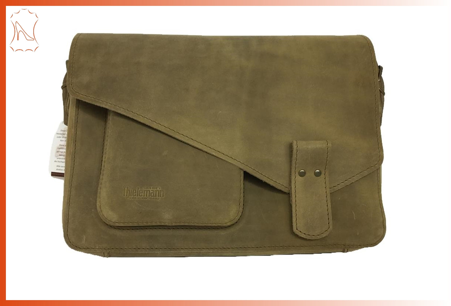 mittlerere Vollrindleder-Aktentasche mit schräger Klappe hellbraun new antik