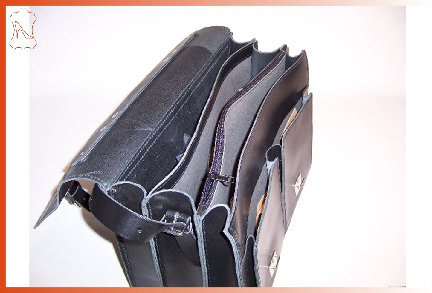 Thielemann' Ledertasche schwarz 3 Fächer 7,5/10/7,5