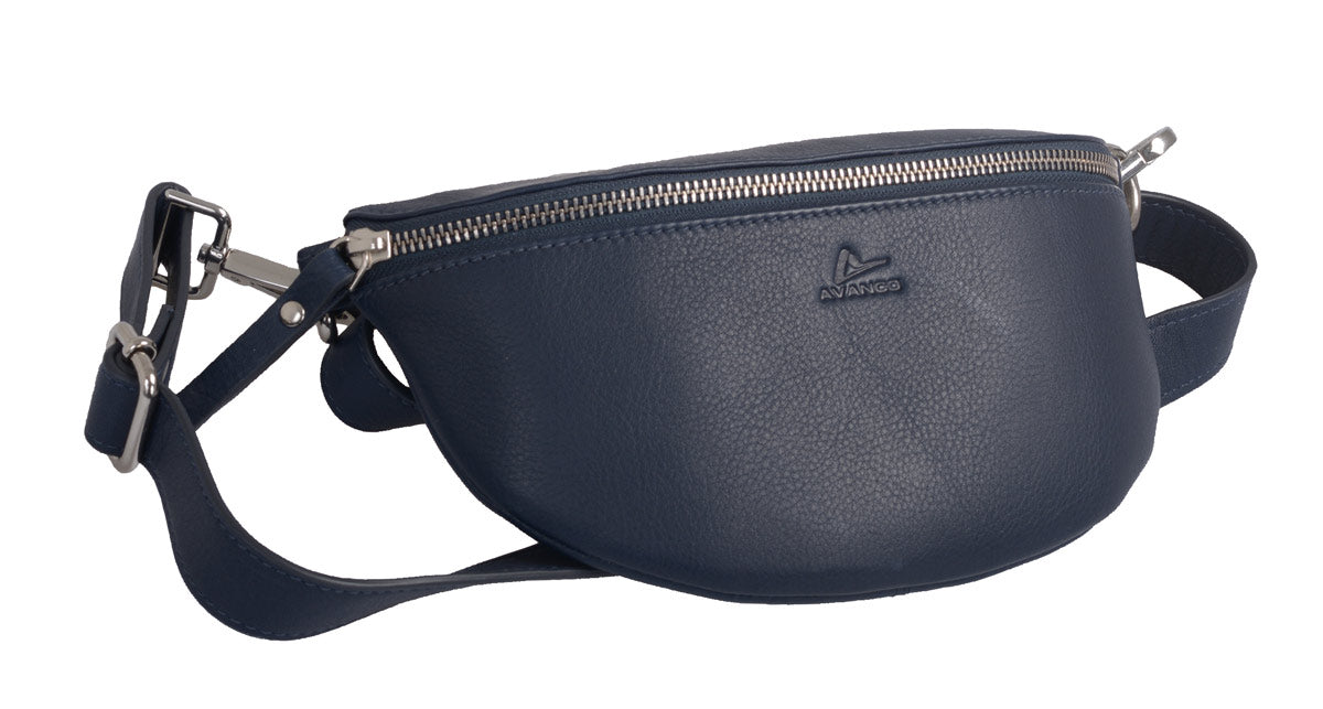 Echtleder Crossover Gürteltasche blau mit verstellbarem Tragegurt