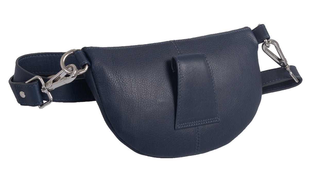 Echtleder Crossover Gürteltasche blau mit verstellbarem Tragegurt