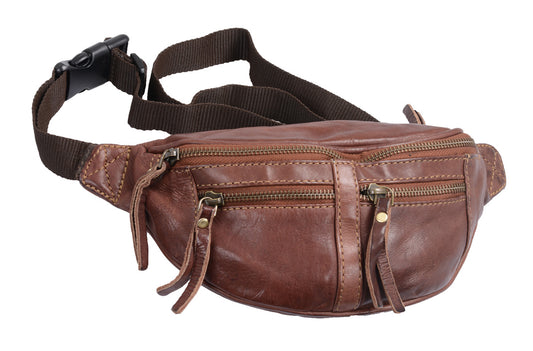 Ledergürteltasche braun Echtleder Bauchtasche 3 Reißverschlussfächer 👜
