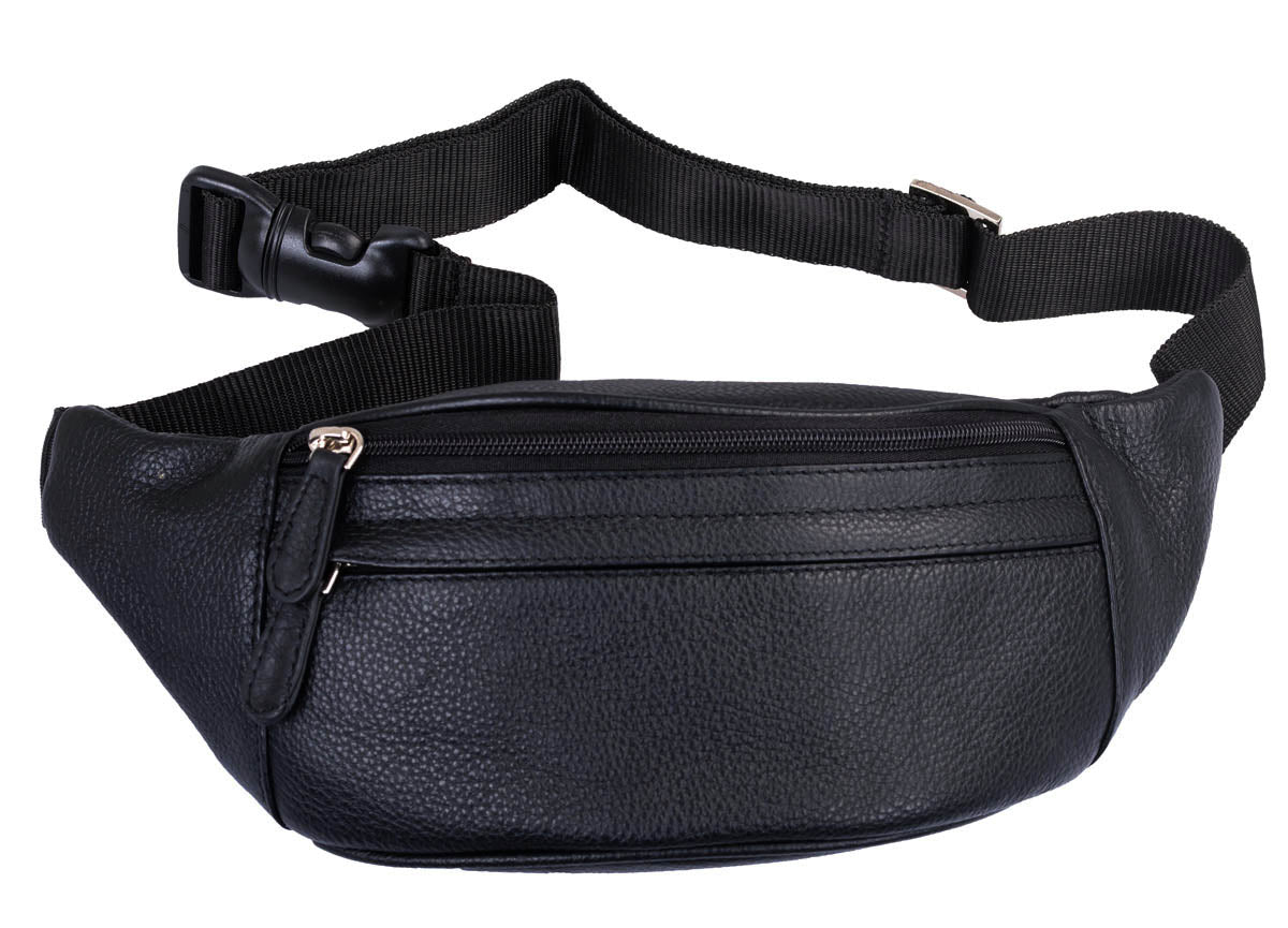 Ledergürteltasche Bauchtasche aus hochwertigem Leder, schwarz, Sicherheitsfach auf Rückseite