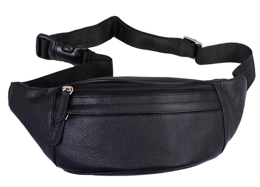 Ledergürteltasche Bauchtasche aus hochwertigem Leder, schwarz, Sicherheitsfach auf Rückseite