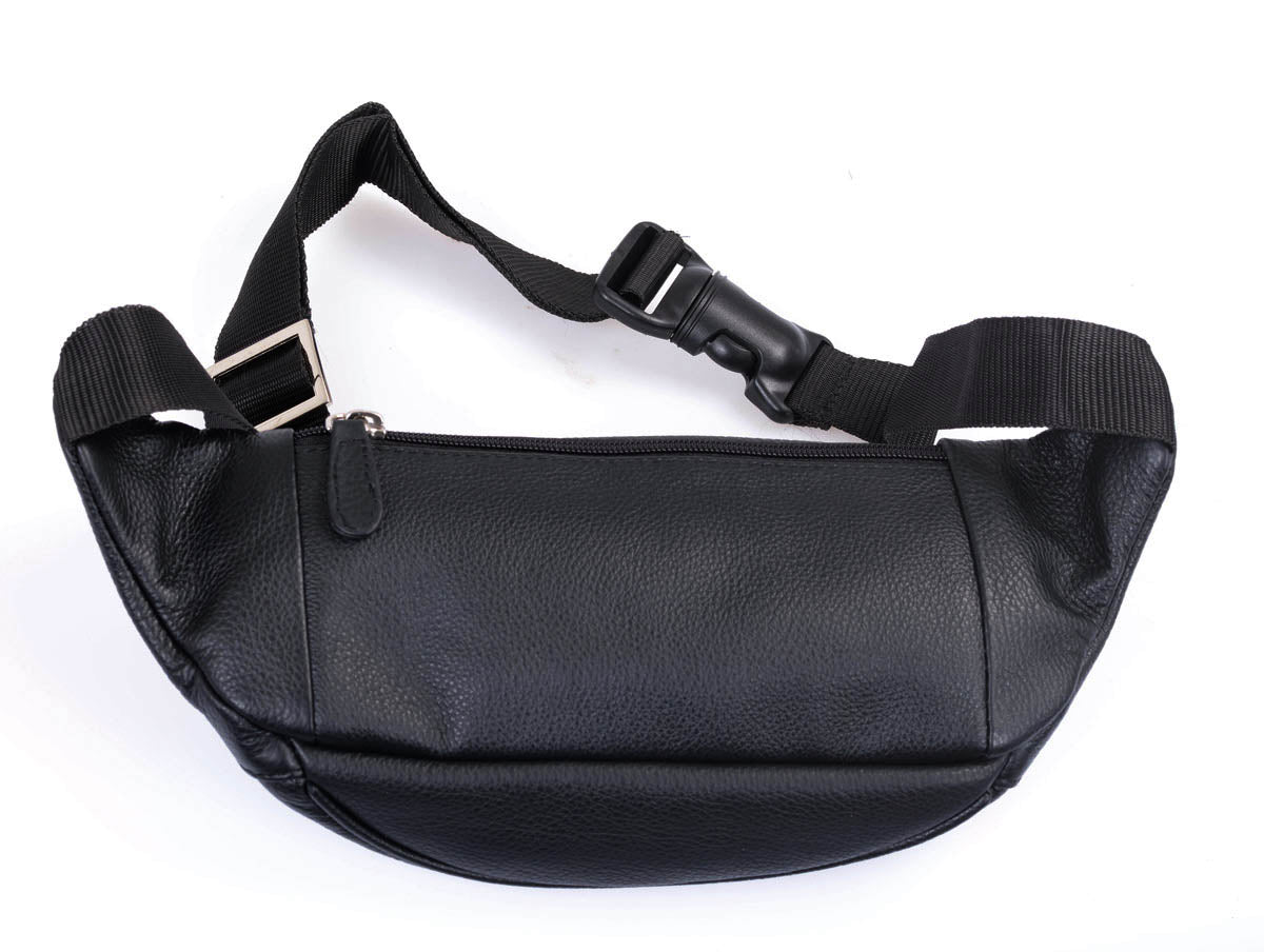 Ledergürteltasche Bauchtasche aus hochwertigem Leder, schwarz, Sicherheitsfach auf Rückseite