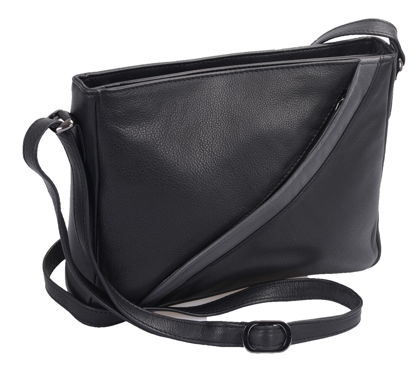 Mittlere Ledertasche schwarz-grau mit 2 Reißverschluss-Hauptfächern
