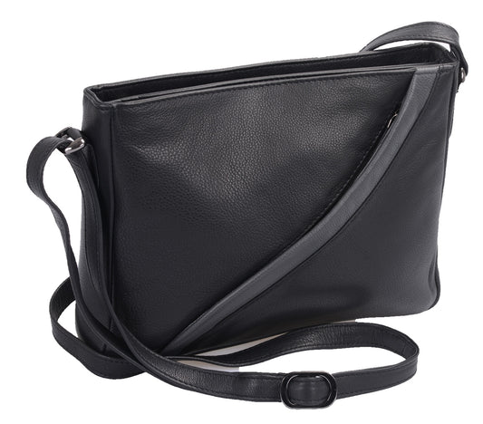 Mittlere Ledertasche schwarz-grau mit 2 Reißverschluss-Hauptfächern