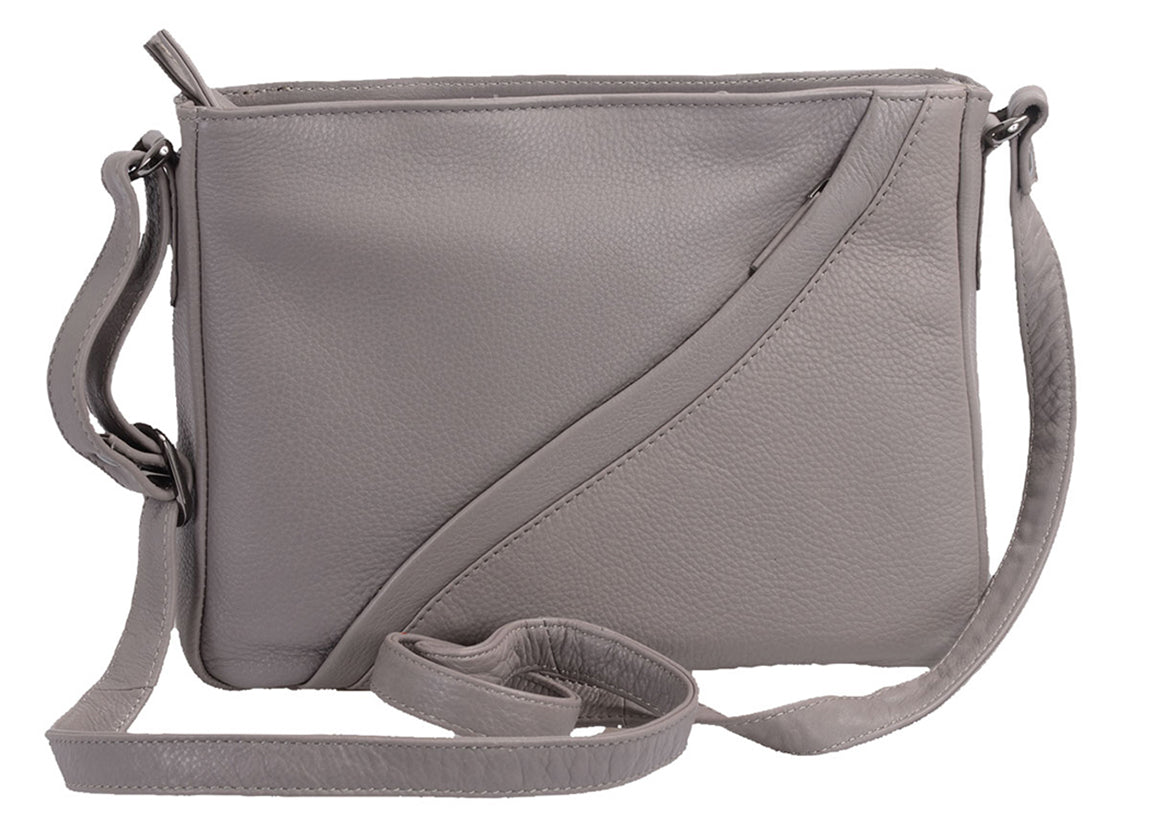 mittlere Ledertasche, taupe, 2 Reißverschluss-Hauptfächer