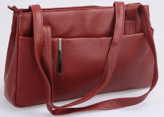 rote Lederhandtasche Shoppertasche