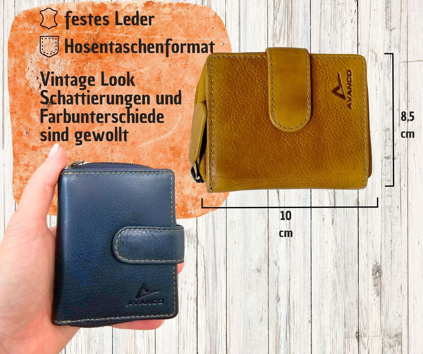 Damenbörse Echtleder blau klein – Leder Geldbörse mit Reißverschluss, Kartenfächer & Münzfach