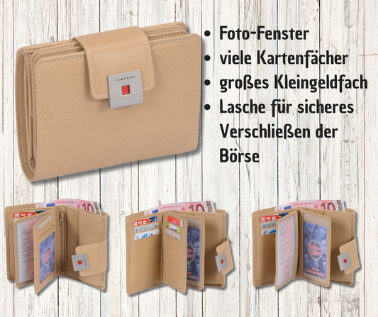 beige Lederbrieftasche für Damen, Damenbörse