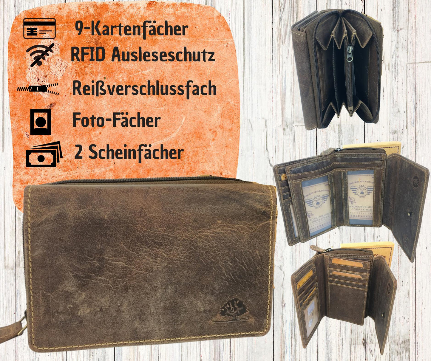 Fettlederbörse Damenbörse Antikleder Braun rustikal Used Look Vintage