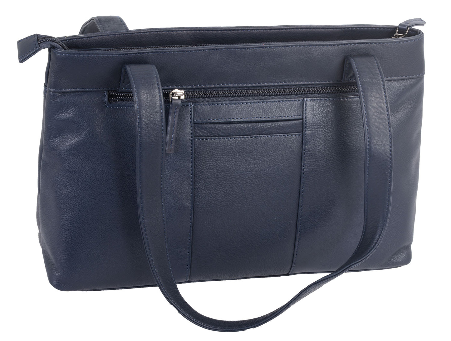 Damen Ledertasche Shopper dunkelblau mit Reißverschlussfächern