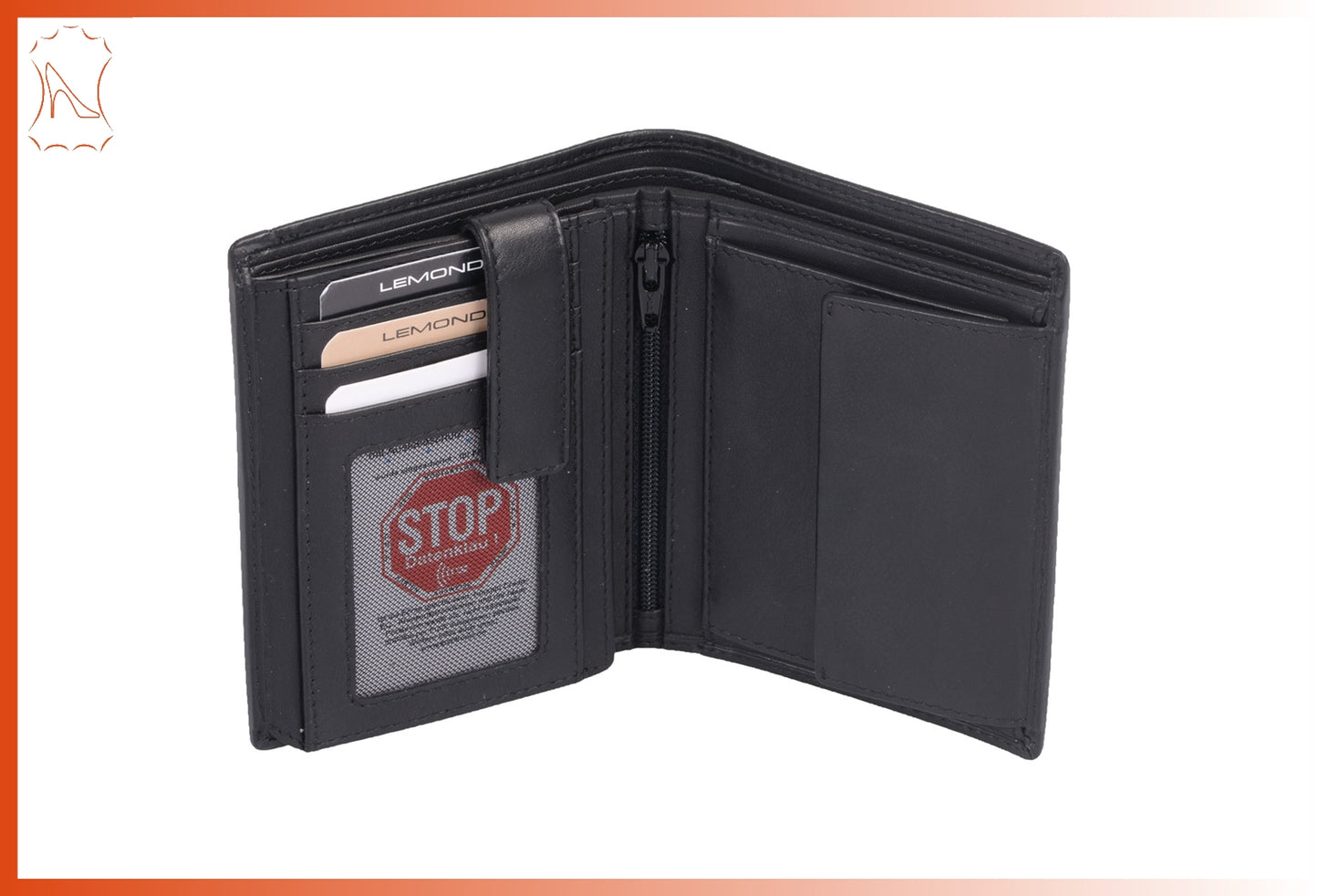 Schwarze Herren Scheintasche aus Leder – Hochformat & RFID-geschützt