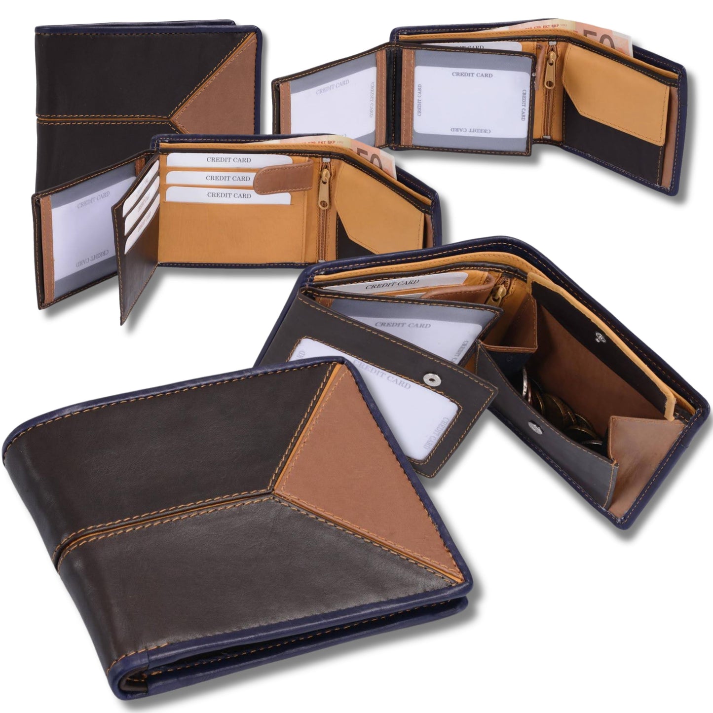 GlücksNugget Herren Geldbörse Leder Braun Mix – Querformat 12×10 cm