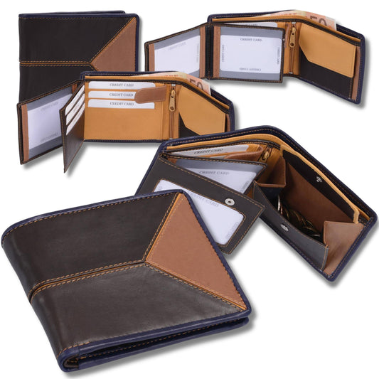 GlücksNugget Herren Geldbörse Leder Braun Mix – Querformat 12×10 cm