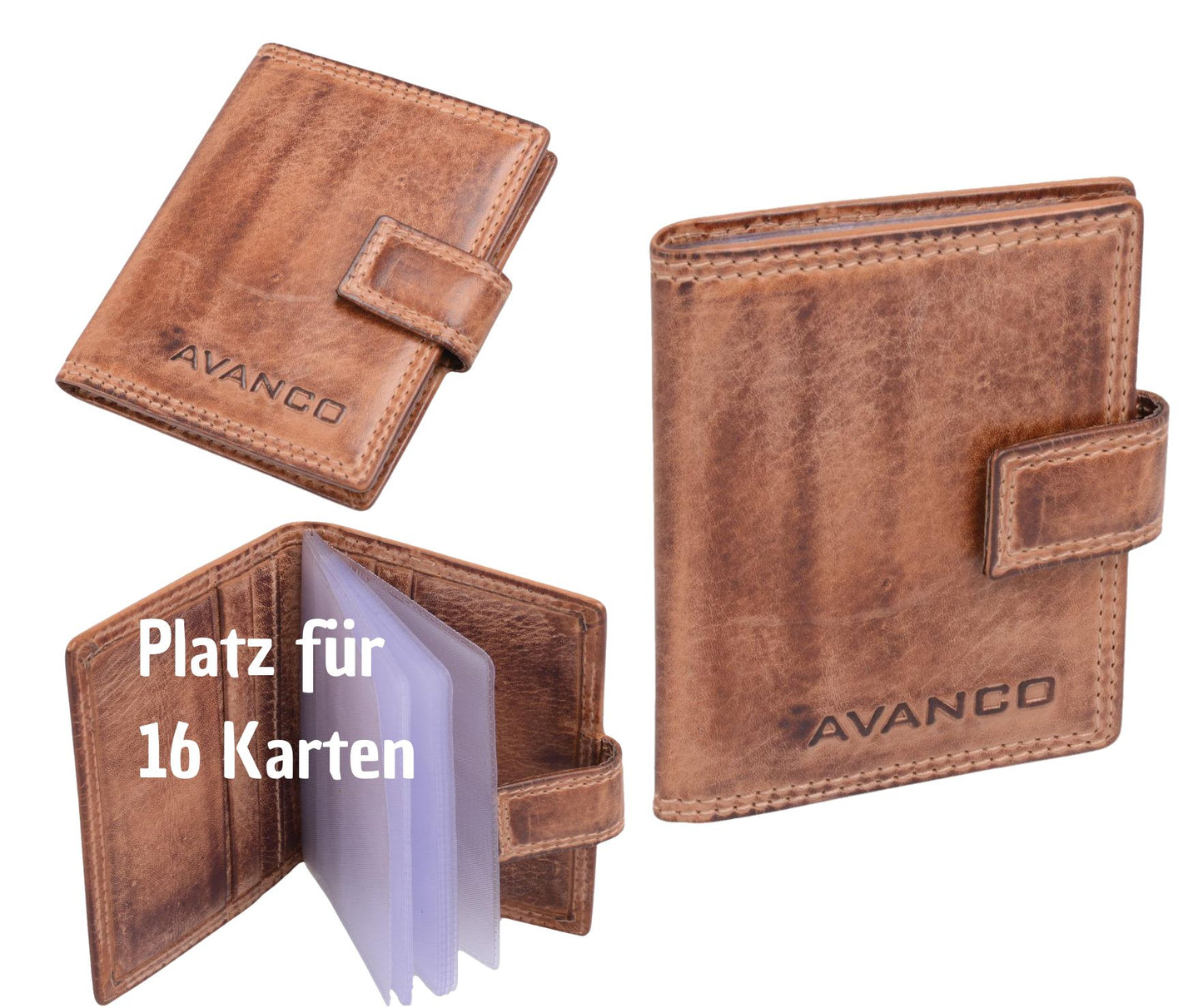 Leder Kreditkartenhülle mittelbraun – Kartenetui mit Sichtfächern
