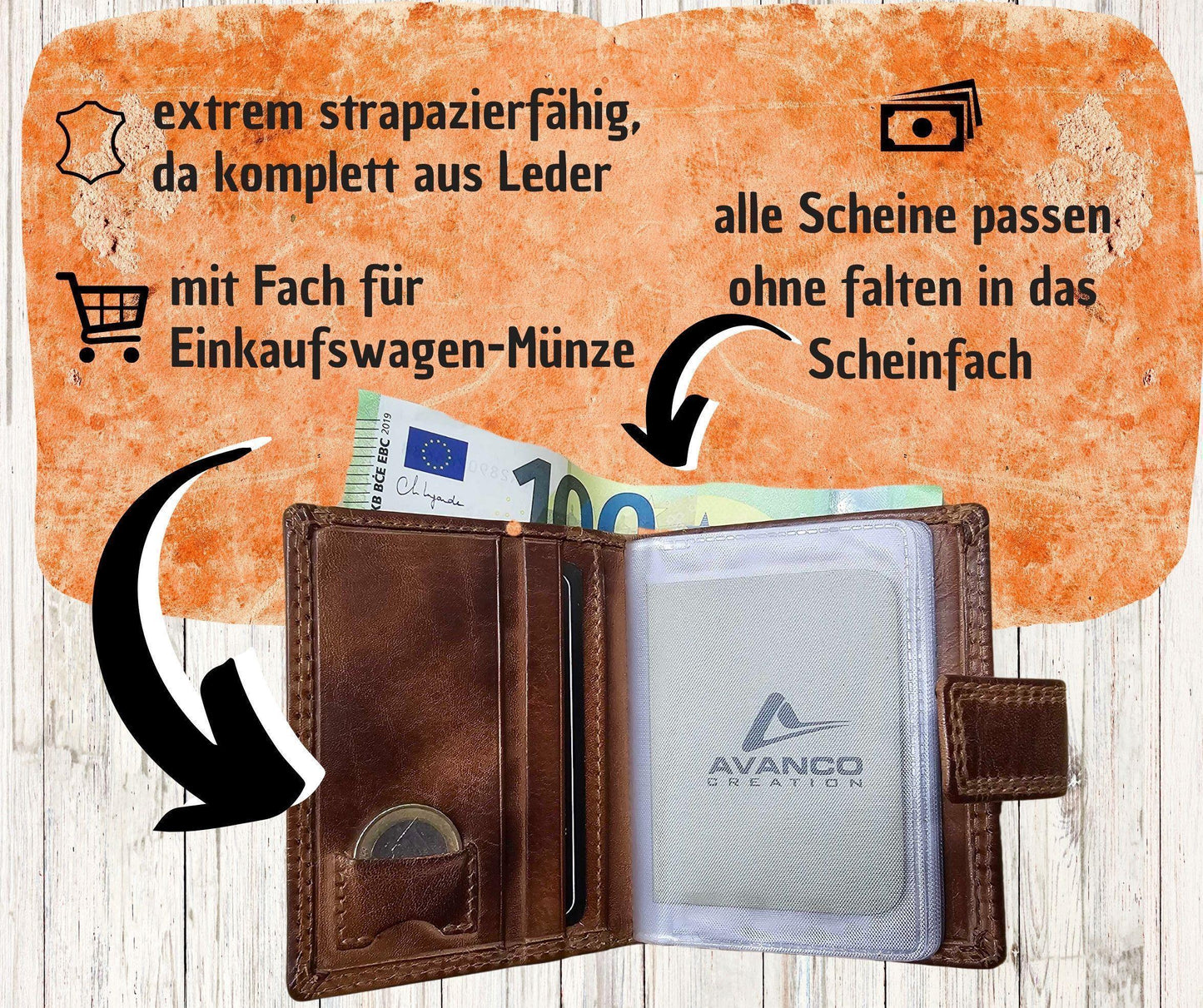 Leder Kreditkartenhülle mittelbraun – Kartenetui mit Sichtfächern